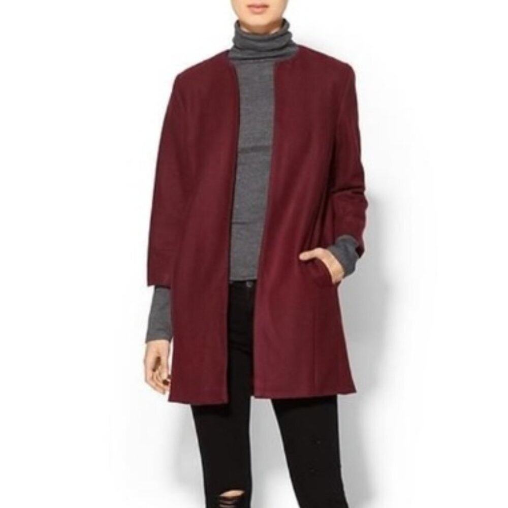 Wells Grace Red Wool Blend Collarless Jacket